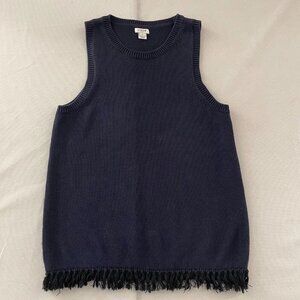 J. Crew Womens Navy Blue Fringe Hem Sleeveless Pullover Sweater Vest Size M